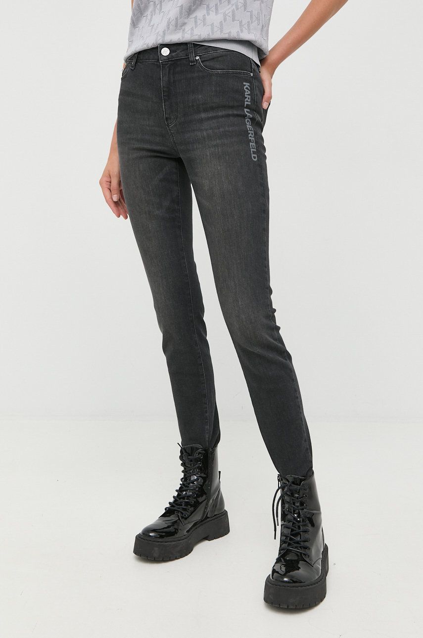 Džíny Karl Lagerfeld dámské, medium waist - šedá -  Hlavní materiál: 82 % Bavlna