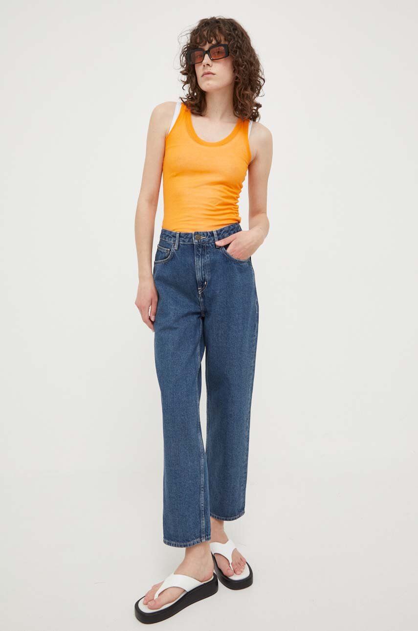 Bavlněné džíny American Vintage high waist - modrá -  100 % Bavlna