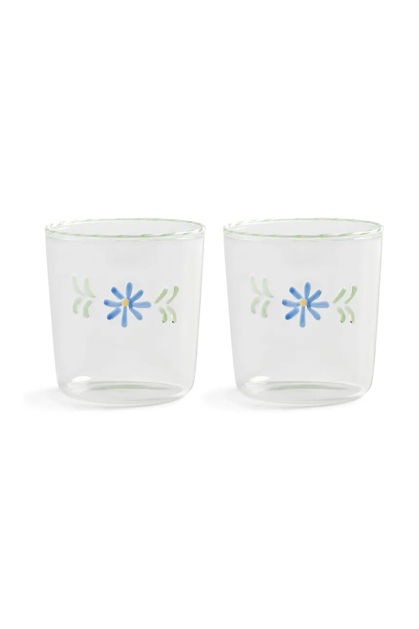 &k amsterdam Set de ochelari flora blue 300 ml 2-pack culoarea transparent