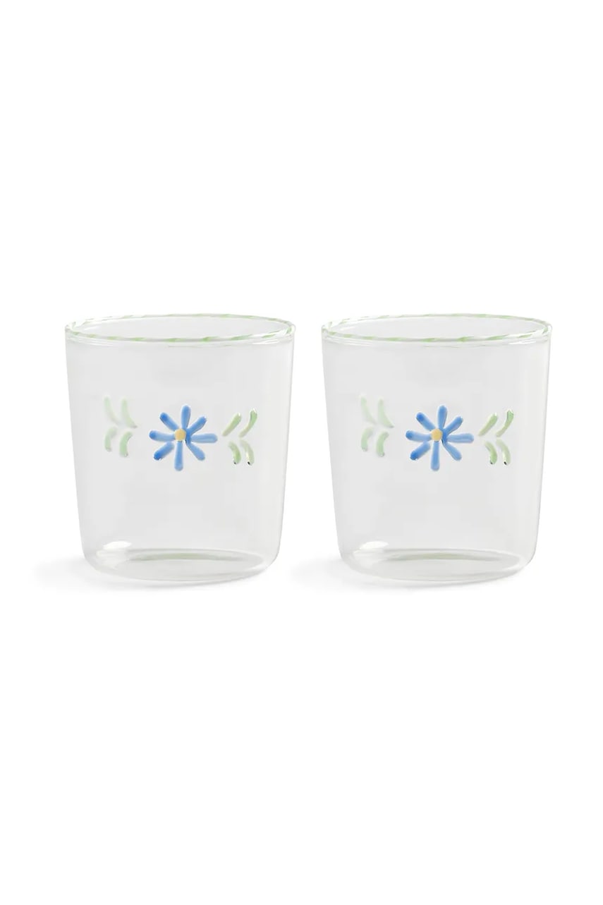 &k amsterdam set de pahare flora blue 300 ml 2-pack culoarea transparent