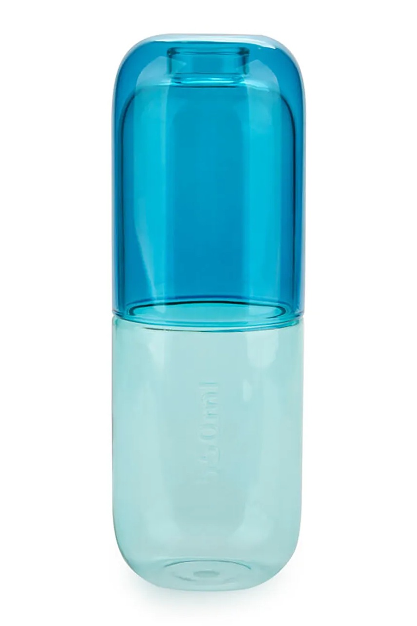Balvi sticlă și pahar pentru apă Water Pill 550 ml culoare albastră