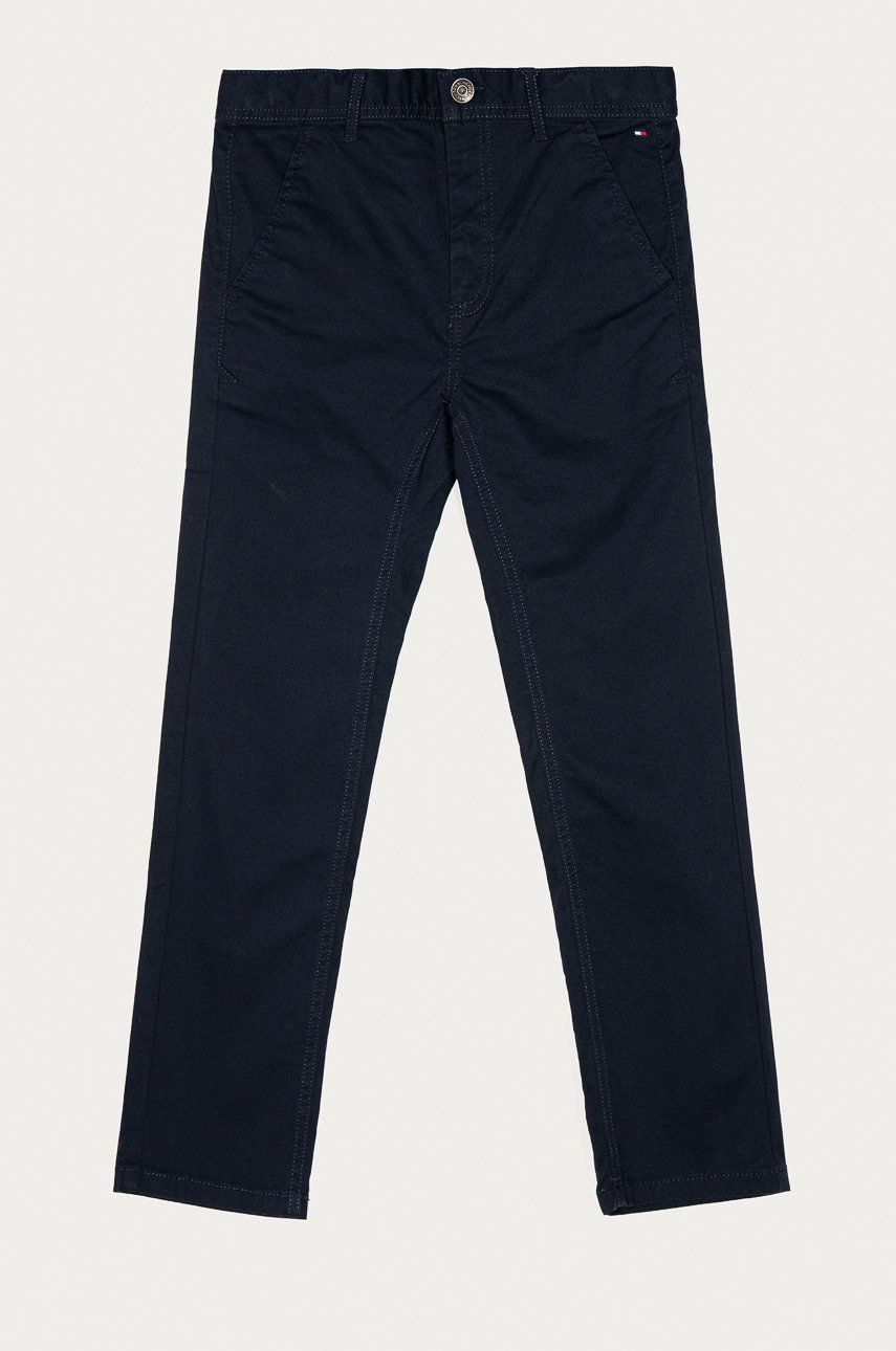 Dětské kalhoty Tommy Hilfiger tmavomodrá barva - námořnická modř -  97% Bavlna