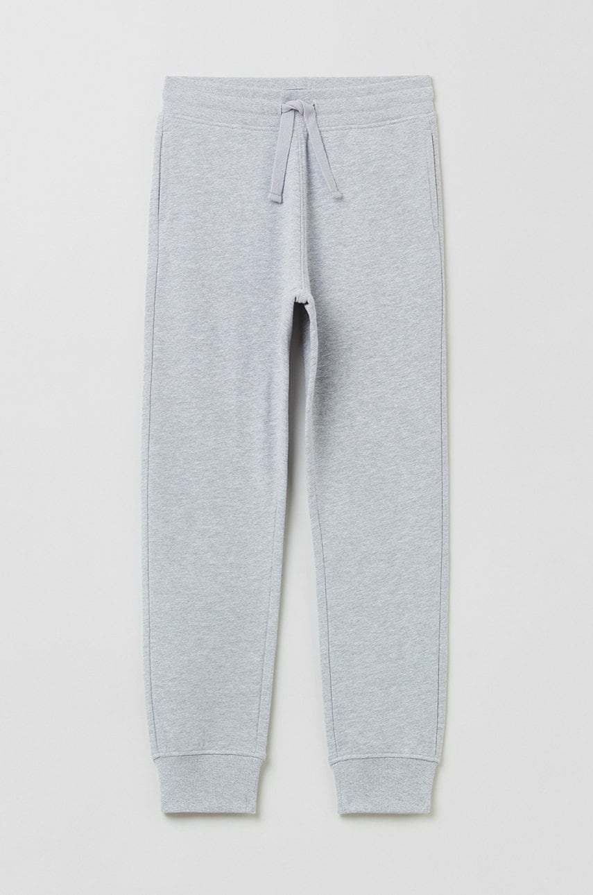 OVS pantaloni de trening pentru copii culoarea gri, neted