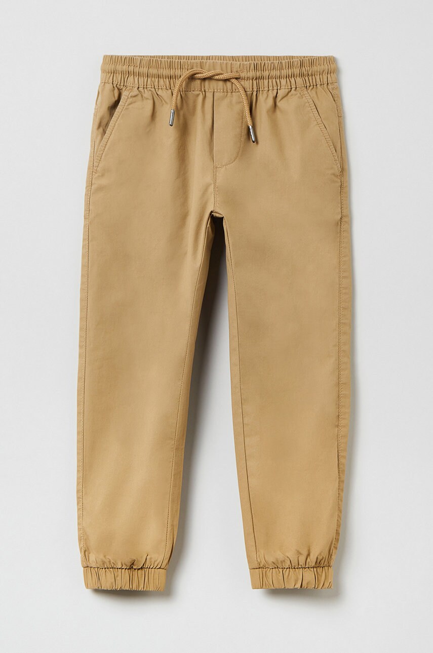 OVS pantaloni de bumbac pentru copii culoarea maro, neted