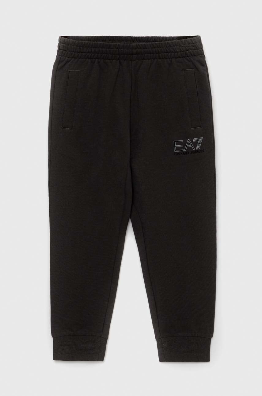 EA7 Emporio Armani pantaloni de trening din bumbac pentru copii culoarea gri, cu imprimeu