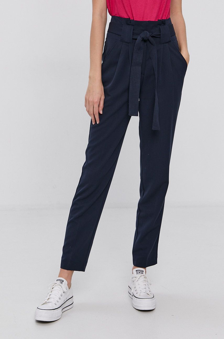 Y.A.S Pantaloni femei, culoarea albastru marin, model drept, high waist answear.ro