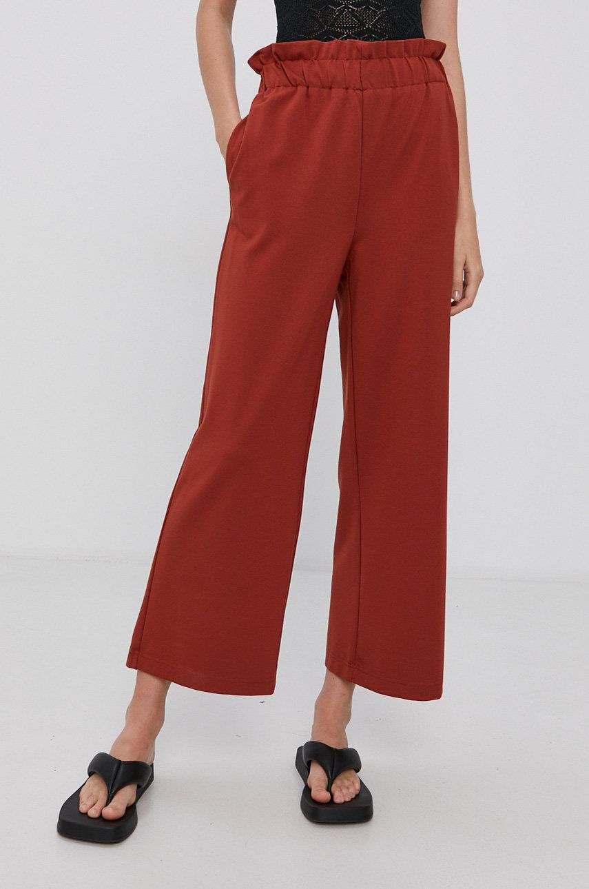 Kalhoty Only dámské, vínová barva, široké, high waist - burgundské -  5% Elastan