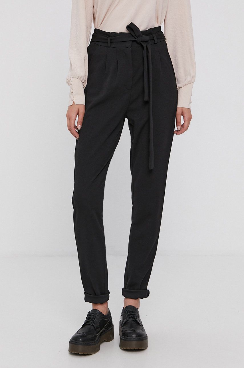 Jacqueline de Yong Pantaloni femei, culoarea negru, model drept, high waist answear.ro