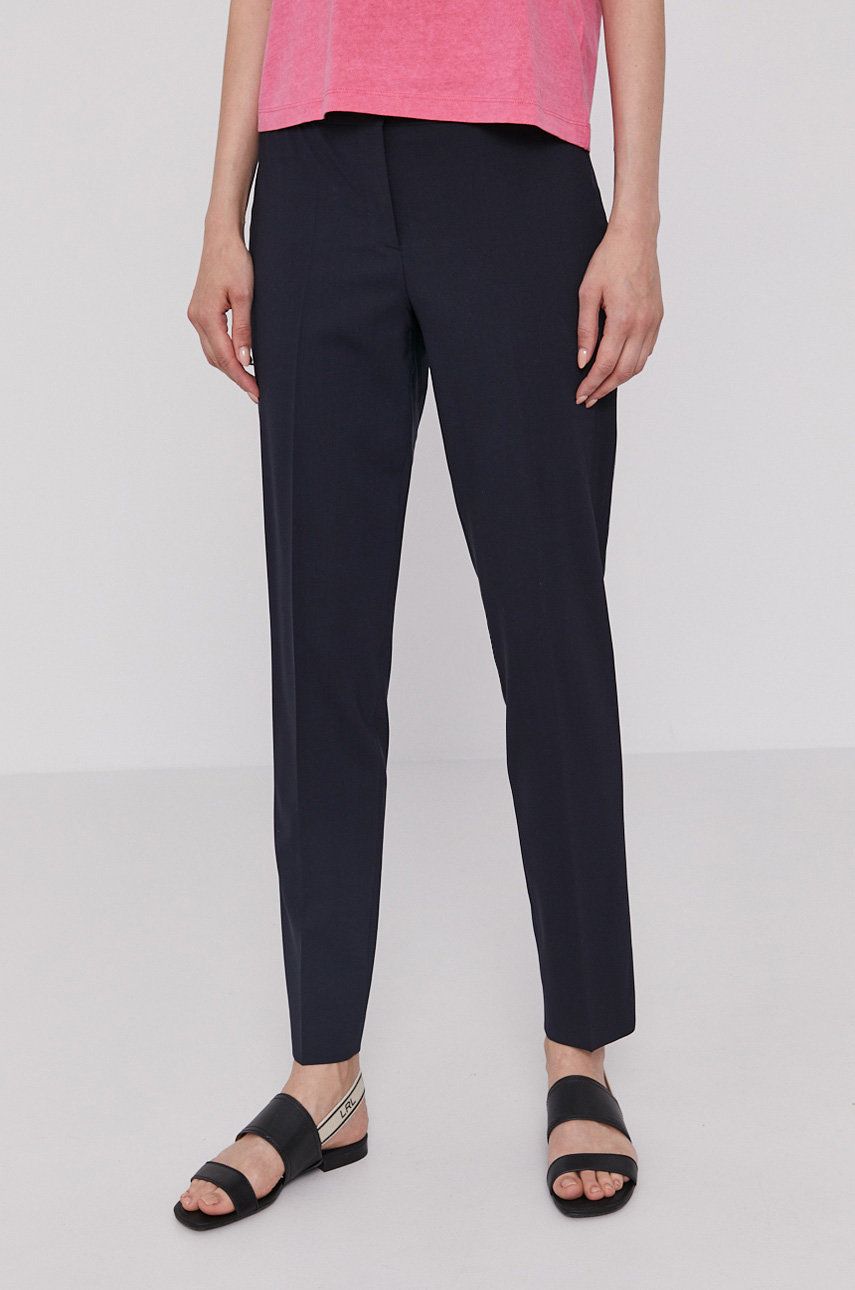 Boss Pantaloni femei, culoarea albastru marin, model drept, high waist imagine reduceri black friday 2021 answear.ro