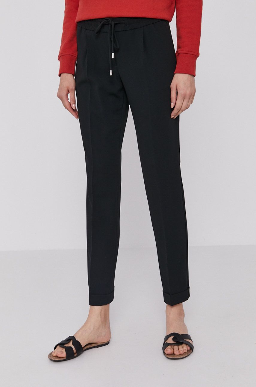 Boss Pantaloni femei, culoarea negru, model drept, high waist