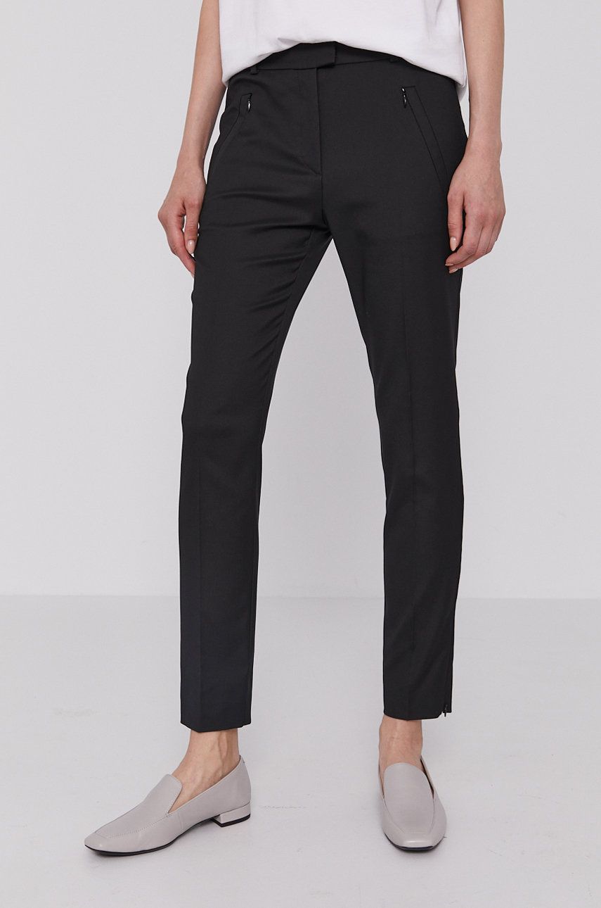 Kalhoty Boss dámské, černá barva, jednoduché, high waist, 50290225