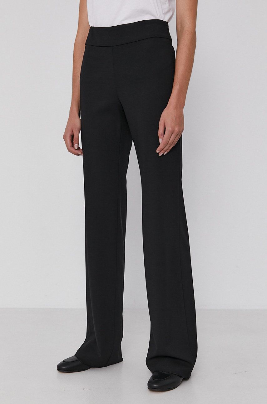 Kalhoty Emporio Armani dámské, černá barva, jednoduché, high waist - černá -  96 % Vlna