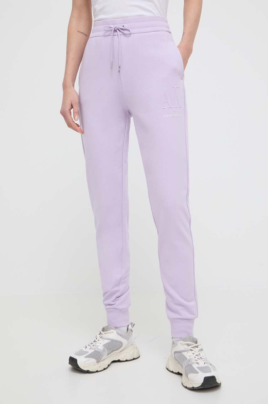 Armani Exchange pantaloni femei, culoarea violet, neted