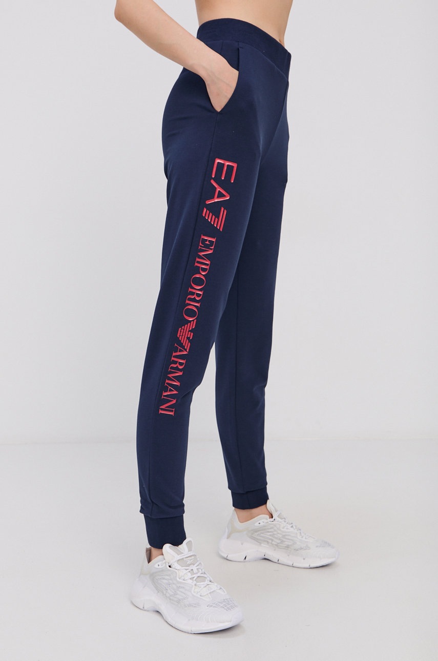 

Штани EA7 Emporio Armani жіночі колір синій гладкі