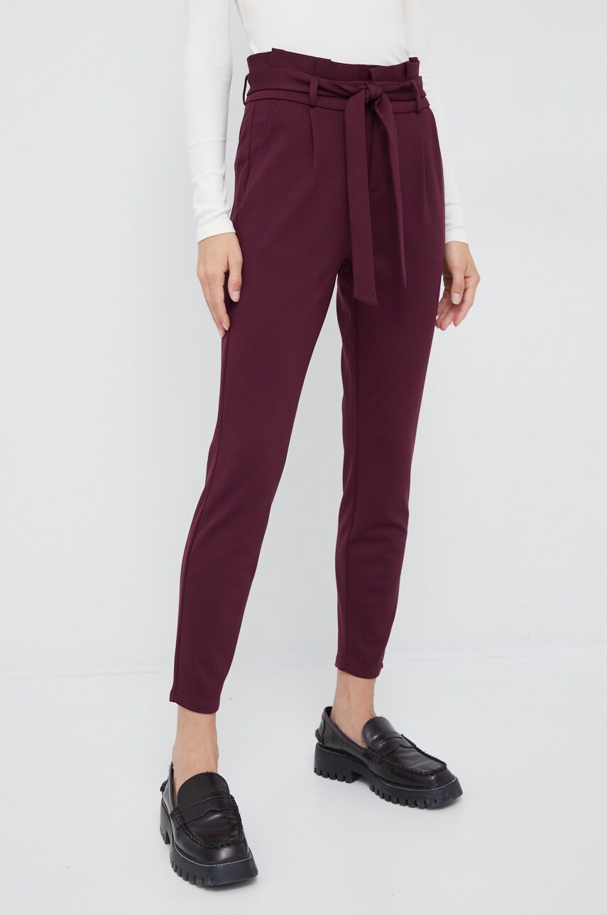Vero moda pantaloni femei, culoarea bordo, mulata, high waist