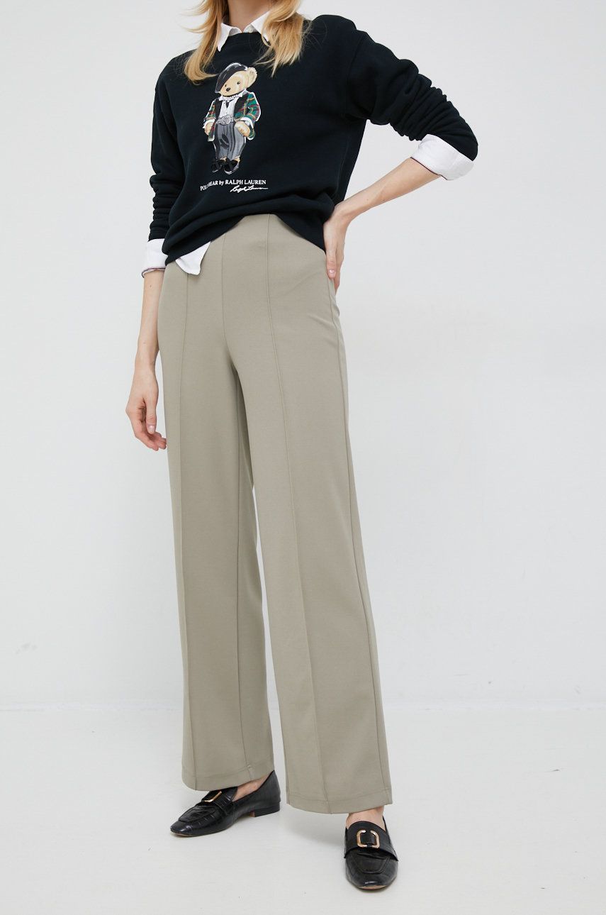 Kalhoty Vero Moda dámské, zelená barva, široké, high waist - zelená -  95% Polyester