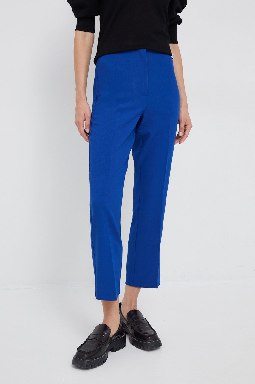 Kalhoty Vero Moda dámské, jednoduché, high waist - modrá -  72% Polyester