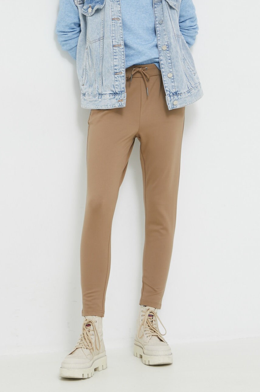 Only pantaloni femei, culoarea maro, drept, medium waist