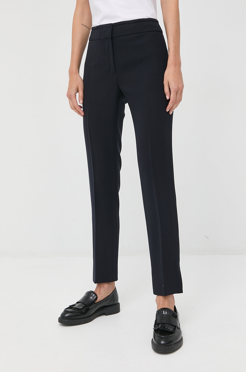 Emporio Armani Pantaloni Femei, Culoarea Albastru Marin, Drept, High Waist