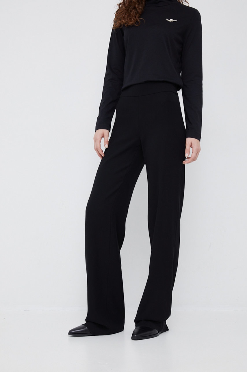 Emporio Armani pantaloni femei, culoarea negru, drept, high waist