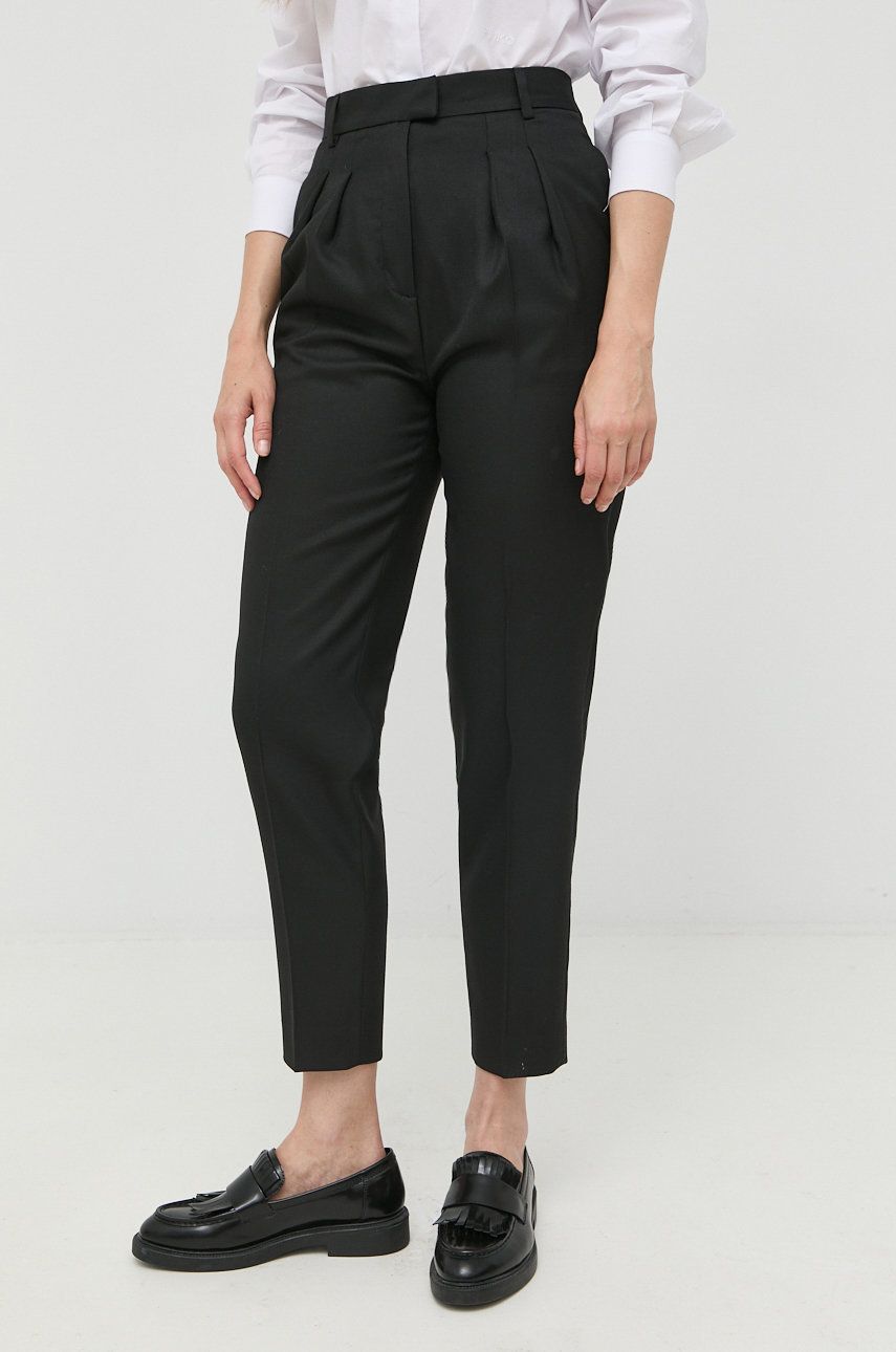 Karl Lagerfeld pantaloni femei, culoarea negru, fason tigareta, high waist