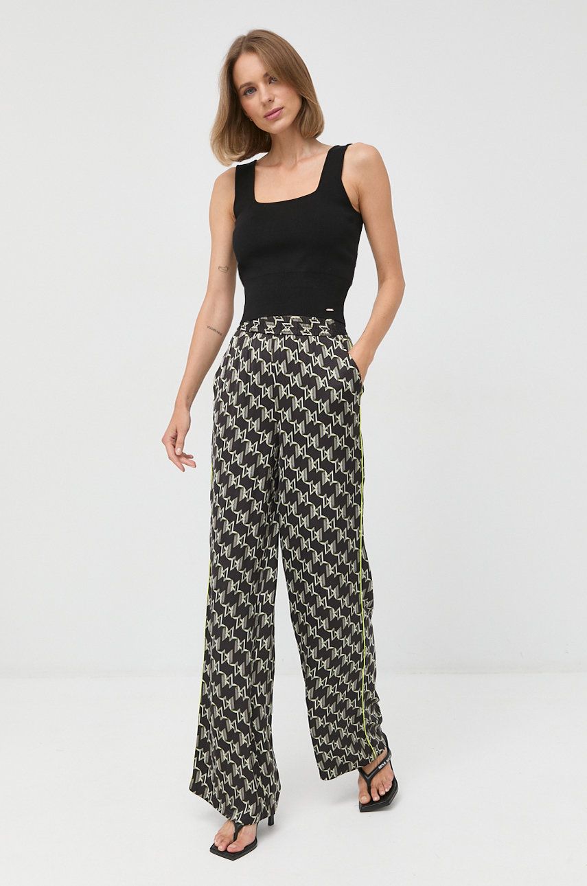 Karl Lagerfeld pantaloni femei, culoarea negru, lat, high waist answear.ro