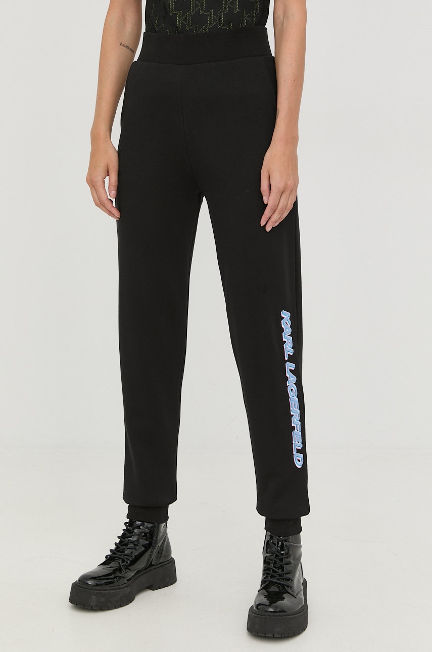 Karl Lagerfeld Pantaloni De Trening Din Bumbac Femei, Culoarea Negru,