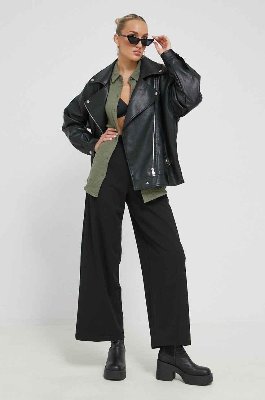 Noisy may pantaloni jasa femei, culoarea negru, lat, high waist