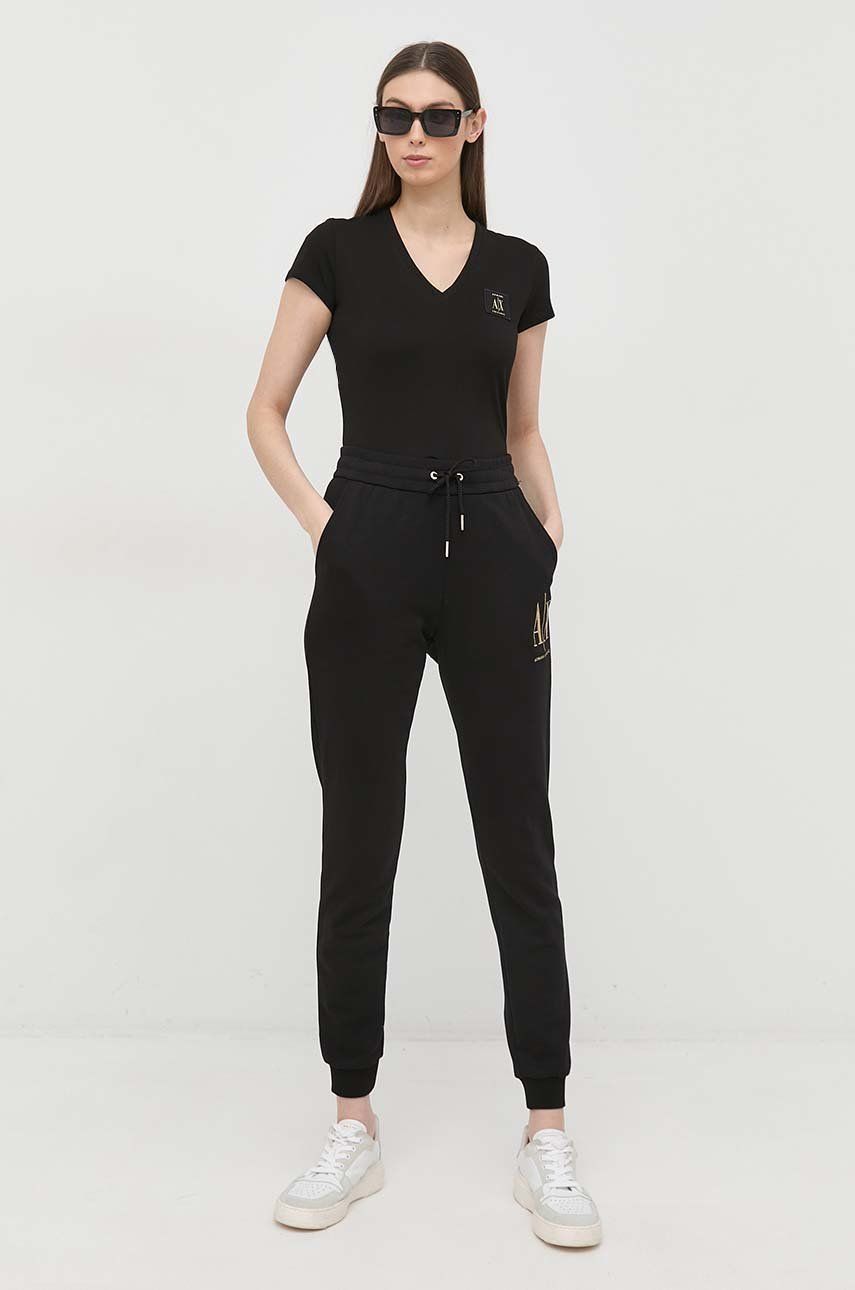 Armani Exchange Pantaloni De Trening Din Bumbac Femei, Culoarea Negru, Cu Imprimeu