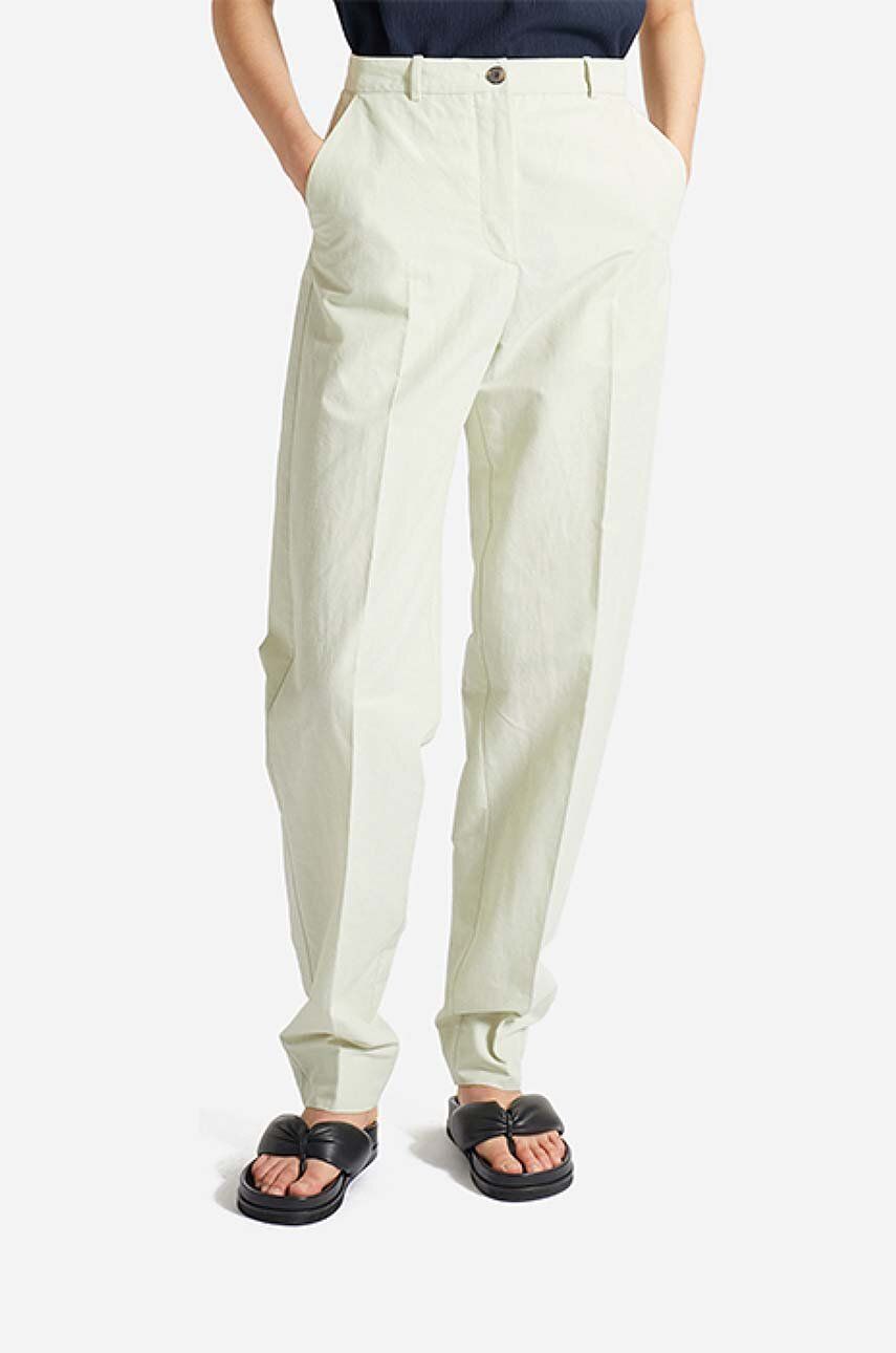 Levně Kalhoty s příměsí lnu Wood Wood Courtney Mini Stripe Trousers 12211600-5291 PASTEL GREEN zelená barva, high waist