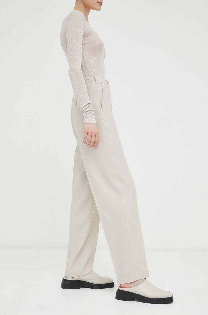 E-shop Vlněné kalhoty American Vintage béžová barva, jednoduché, high waist