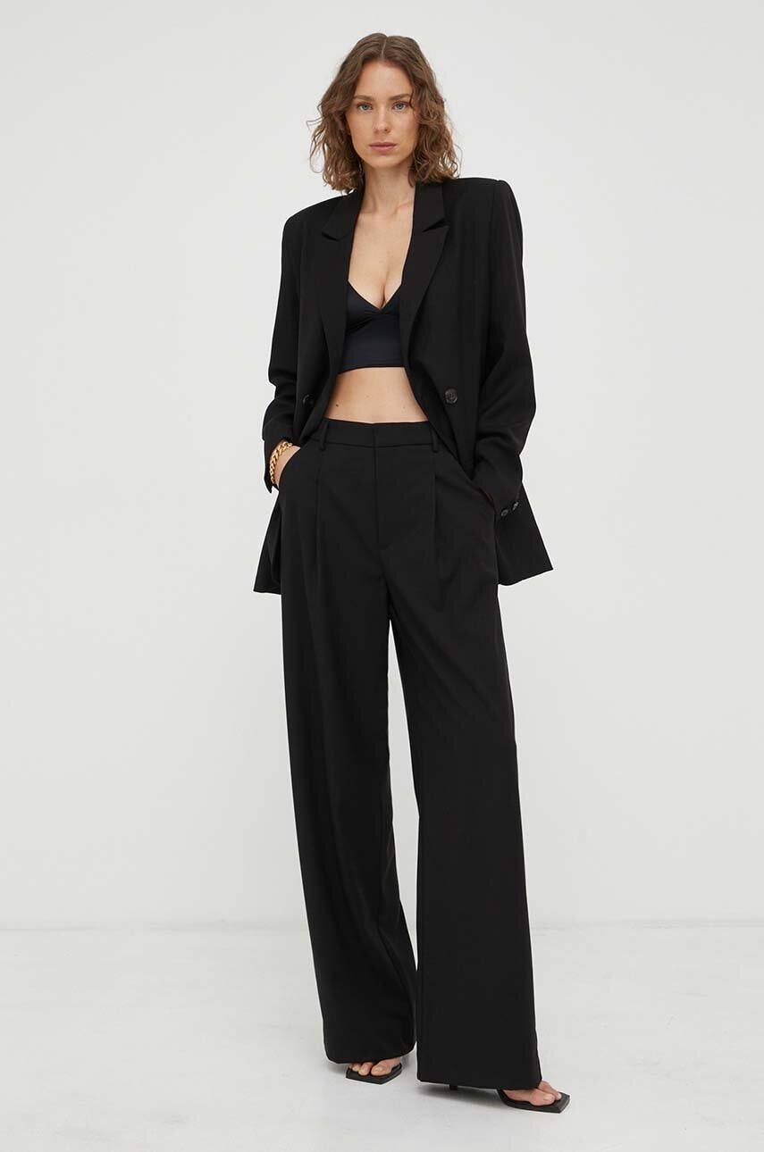 Gestuz pantaloni femei, culoarea negru, drept, high waist