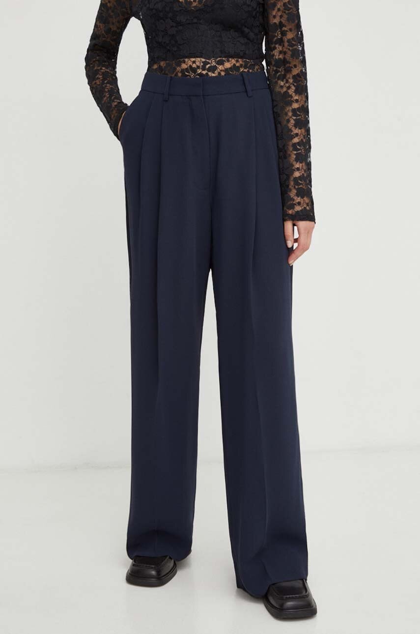 Day Birger Et Mikkelsen Pantaloni Femei, Culoarea Albastru Marin, Lat, High Waist