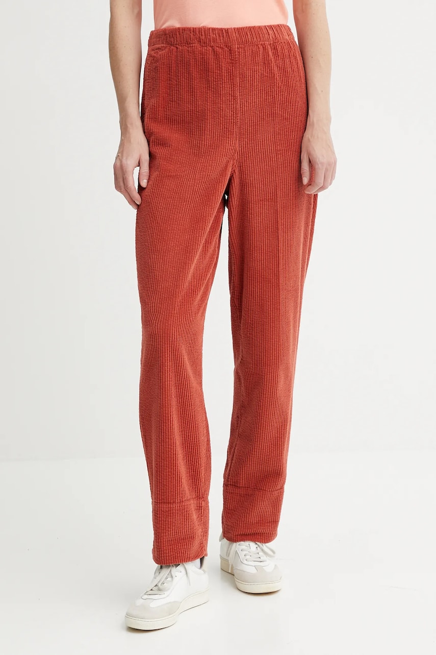 American Vintage pantaloni de catifea cord culoarea gri, drept, high waist, PADO137
