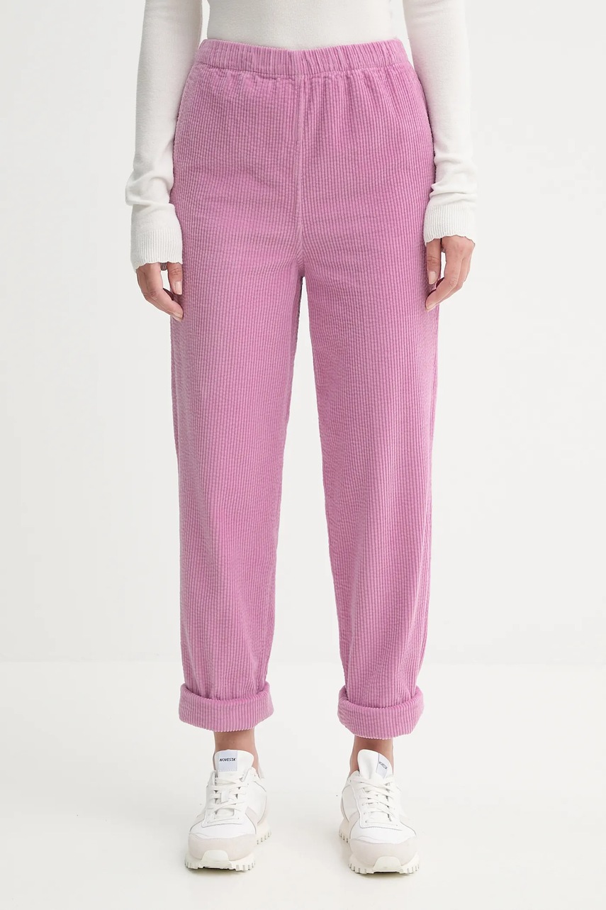 American Vintage pantaloni de catifea cord culoarea gri, drept, high waist, PADO137