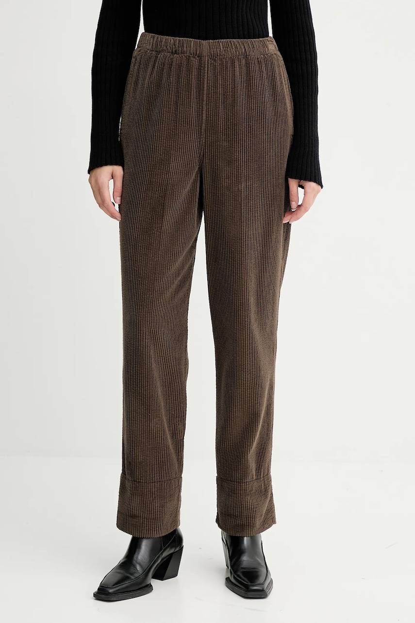 American Vintage pantaloni de catifea cord culoarea gri, drept, high waist, PADO137