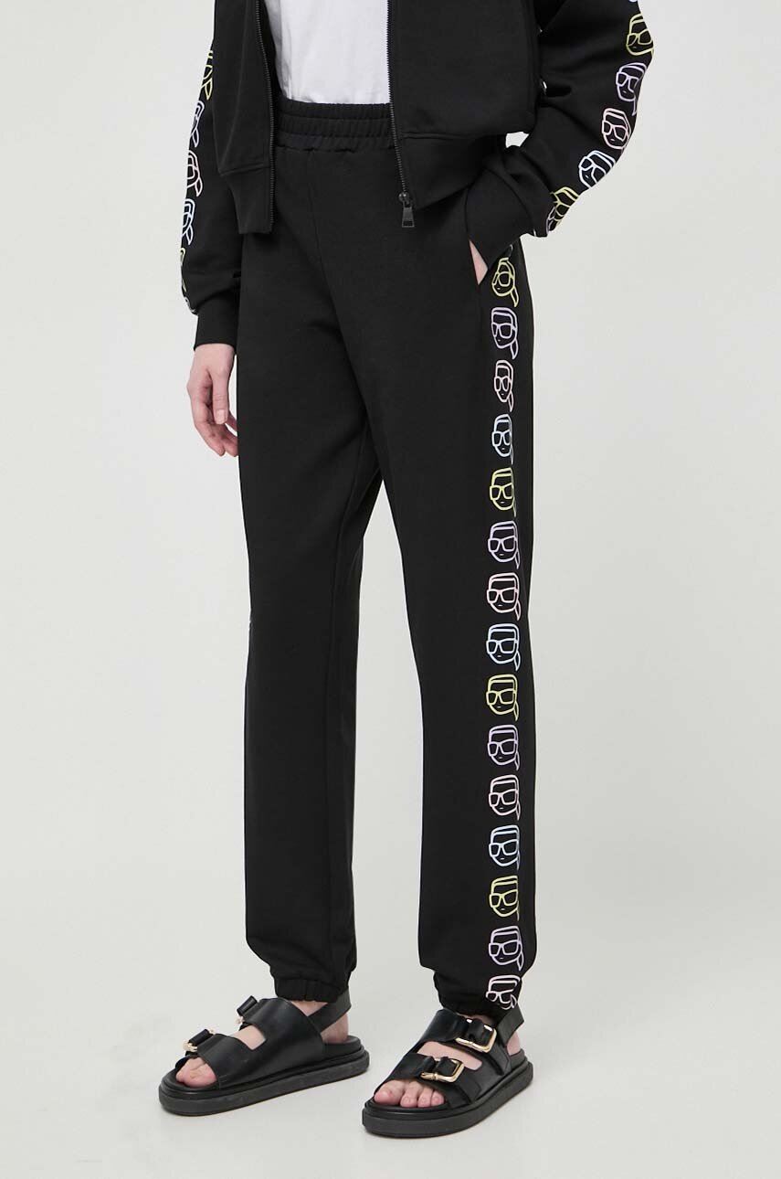 Karl Lagerfeld pantaloni de trening din bumbac culoarea negru, cu imprimeu