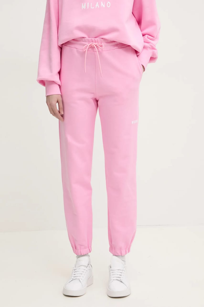 MSGM pantaloni de trening din bumbac culoarea roz, cu imprimeu, 2000MDP500.300000 MSGM pantaloni de trening din bumbac culoarea roz, cu imprimeu, 2000MDP500.300000