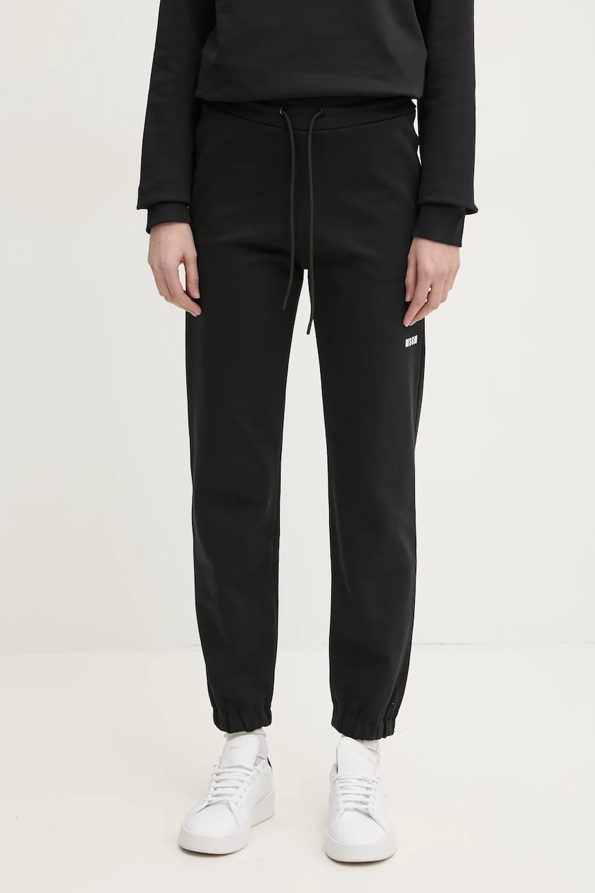 MSGM pantaloni de trening din bumbac culoarea negru, cu imprimeu, 2000MDP500.300000 MSGM pantaloni de trening din bumbac culoarea negru, cu imprimeu, 2000MDP500.300000
