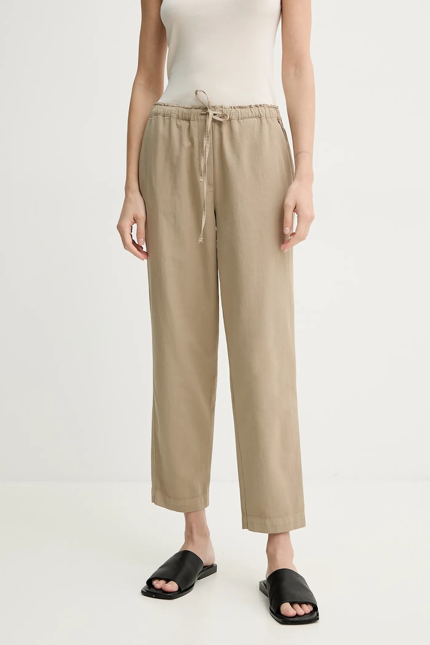 Marc O'Polo pantaloni din amestec de in culoarea bej, drept, high waist, M03134010073 Marc O'Polo pantaloni din amestec de in culoarea bej, drept, high waist, M03134010073