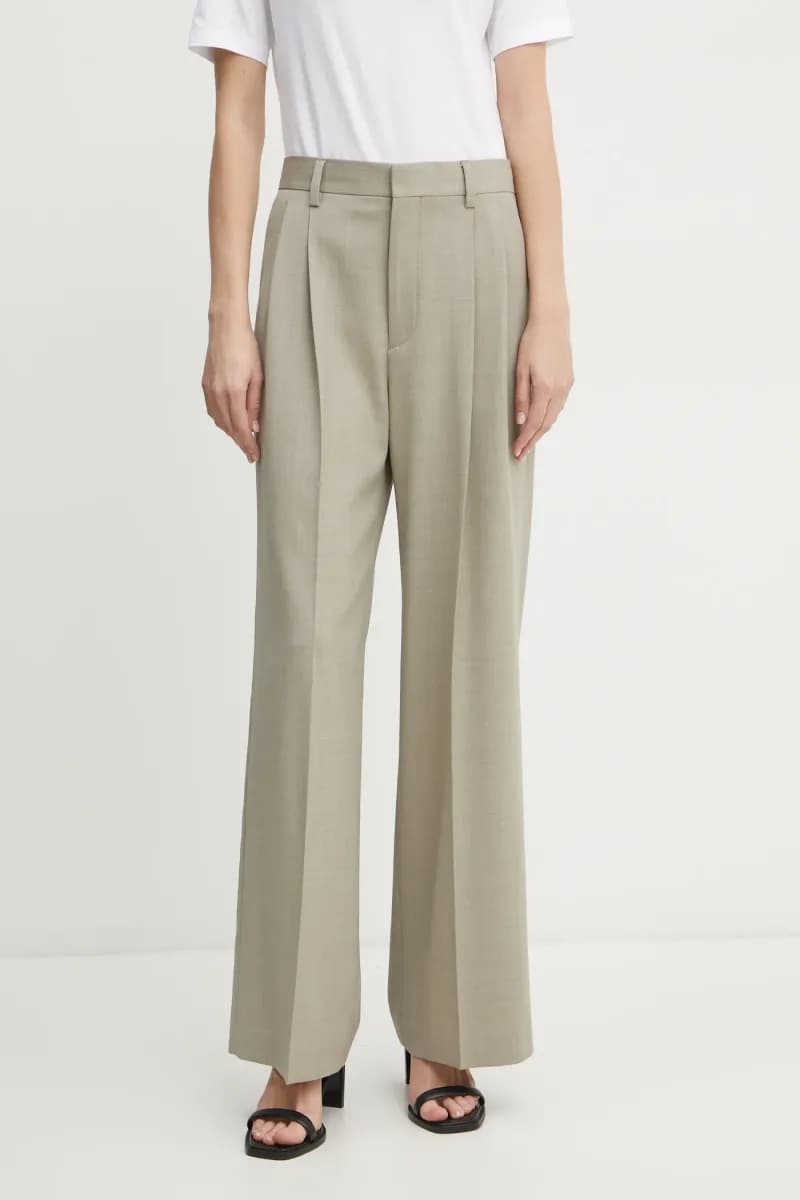 Filippa K pantaloni de lână culoarea bej, drept, high waist, 29582 Filippa K pantaloni de lână culoarea bej, drept, high waist, 29582