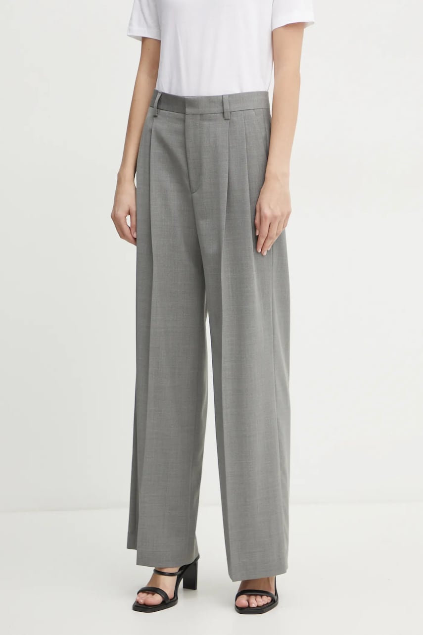 Filippa K pantaloni de lână culoarea gri, drept, high waist, 29582