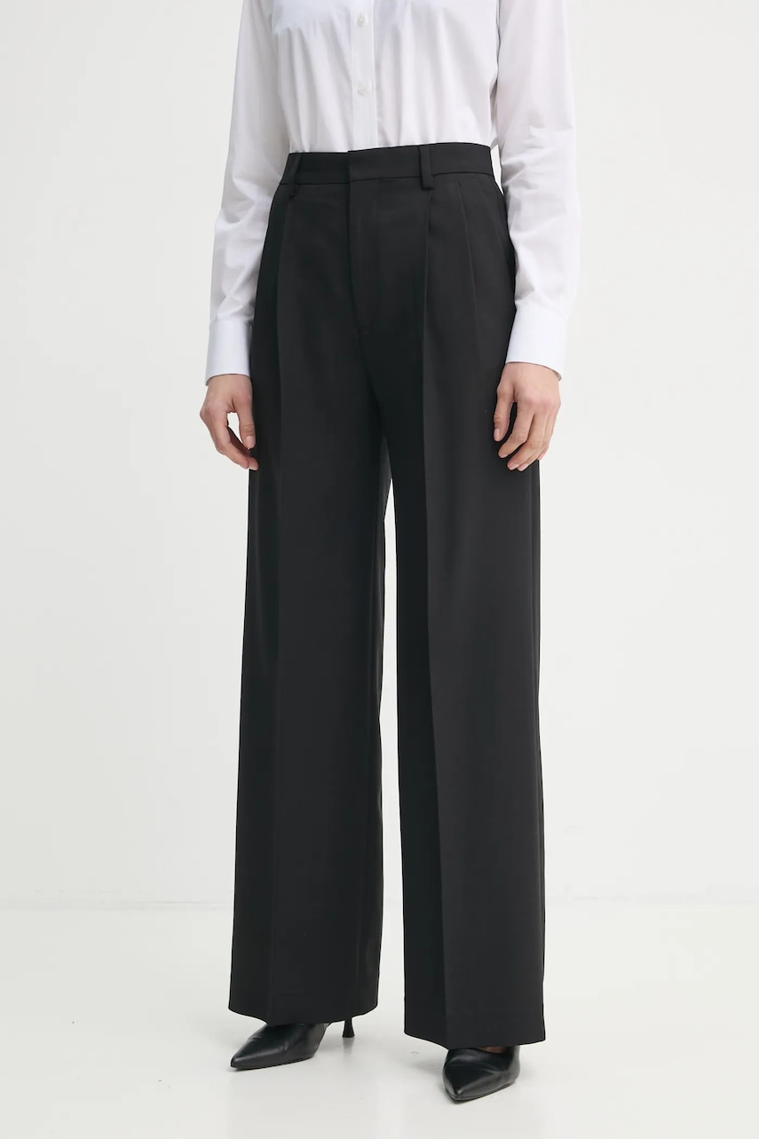 Filippa K pantaloni de lână culoarea negru, drept, high waist, 29582 Filippa K pantaloni de lână culoarea negru, drept, high waist, 29582
