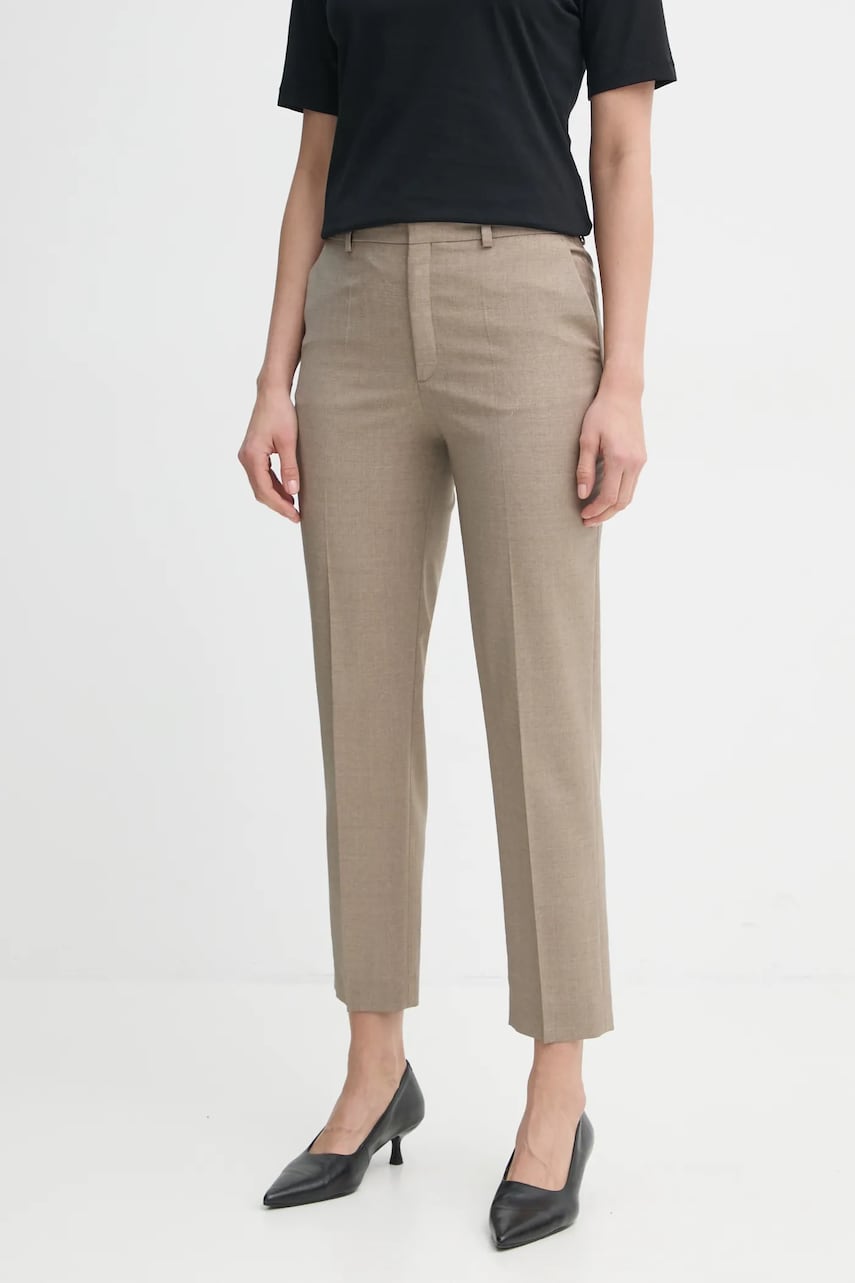Filippa K pantaloni de lână culoarea bej, mulată, high waist, 29111 Filippa K pantaloni de lână culoarea bej, mulată, high waist, 29111