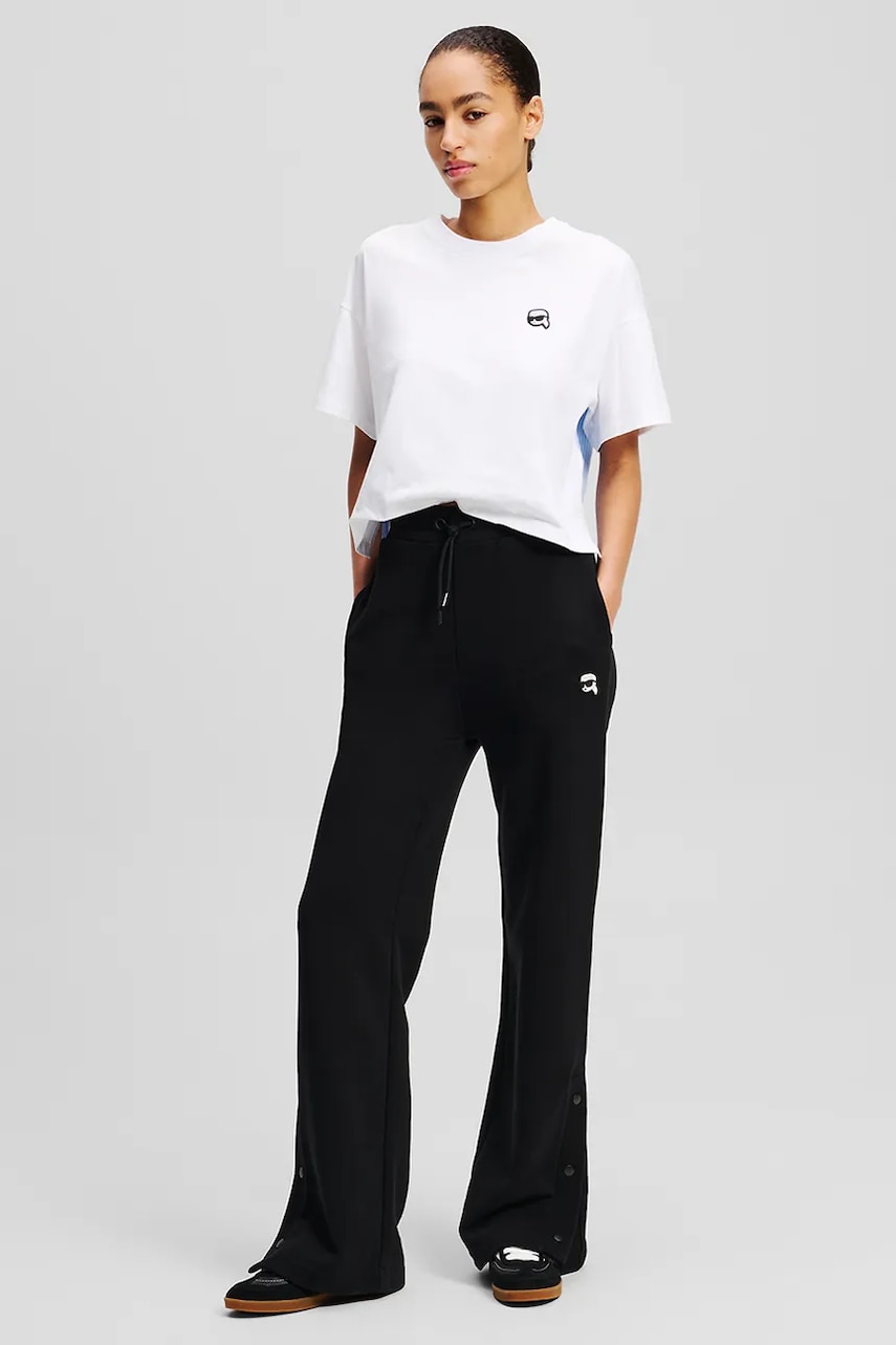 Karl Lagerfeld pantaloni de trening din bumbac femei, culoarea negru, uni, A2W10156 Karl Lagerfeld pantaloni de trening din bumbac femei, culoarea negru, uni, A2W10156