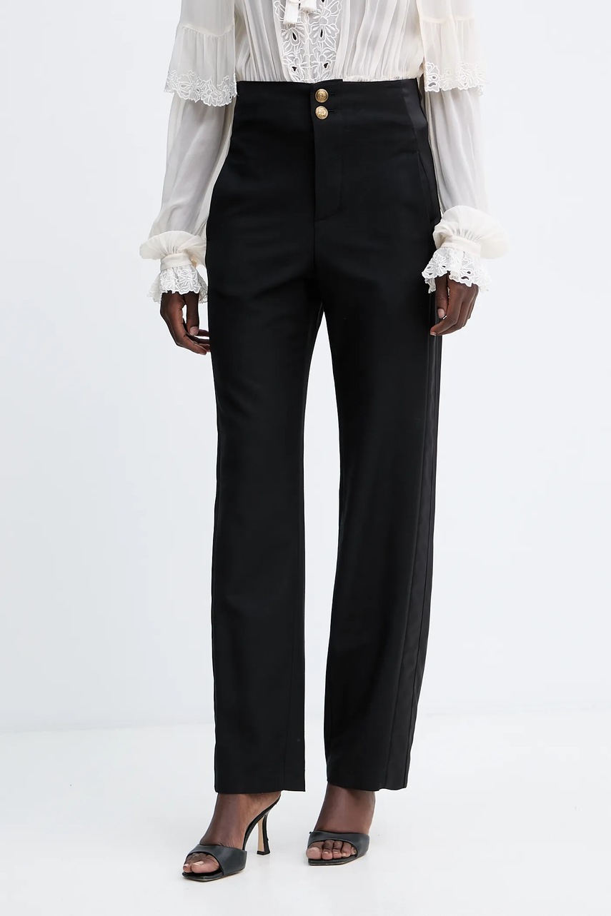 Levně Kalhoty s příměsí vlny Twinset dámské, černá barva, high waist, 252TS2063