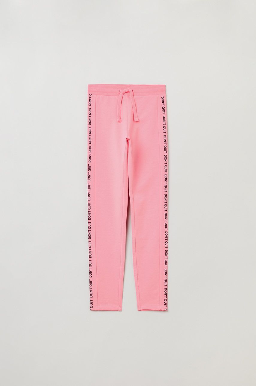 OVS pantaloni de trening pentru copii culoarea roz, cu imprimeu