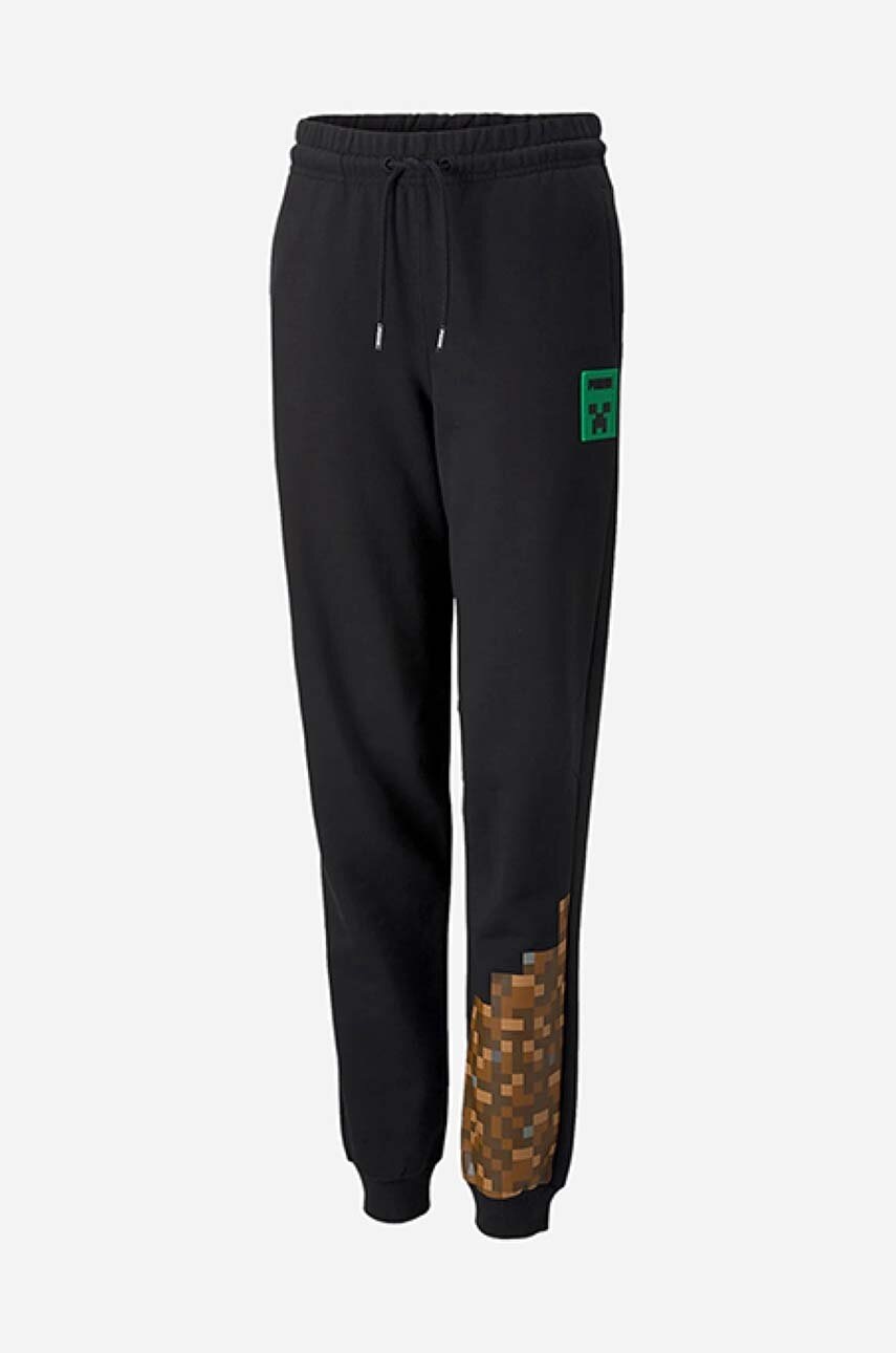 Puma pantaloni de trening din bumbac pentru copii x Minecraft culoarea negru, cu imprimeu