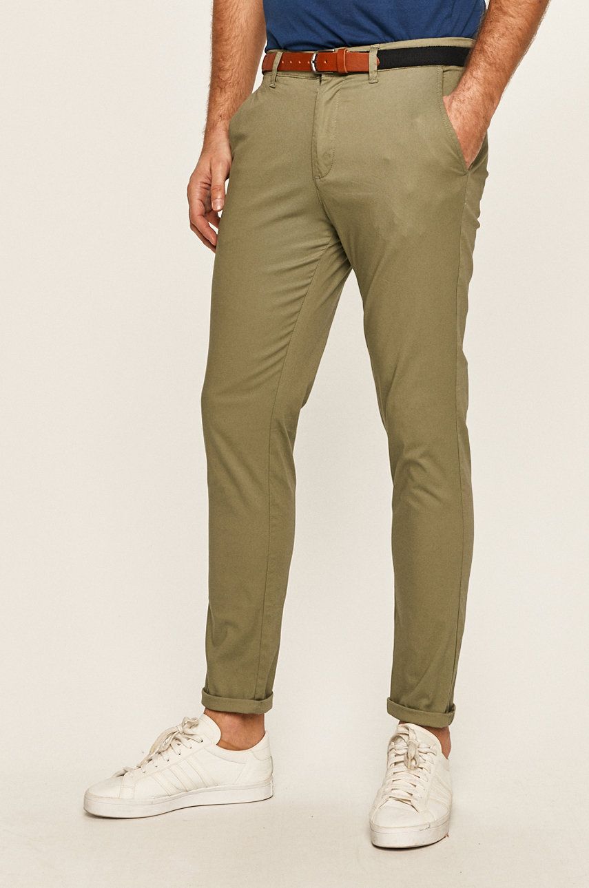 Kalhoty Selected Homme pánské, zelená barva, přiléhavé - zelená -  98% Bavlna