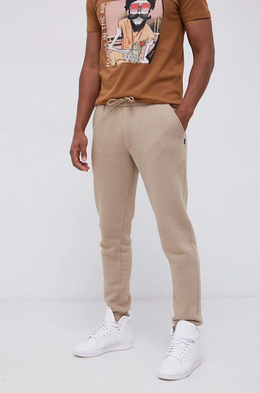Jack & jones pantaloni bărbați, culoarea bej, material neted